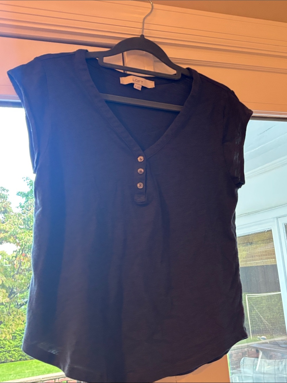 LOFT Dark Blue Short-Sleeve Henley Top